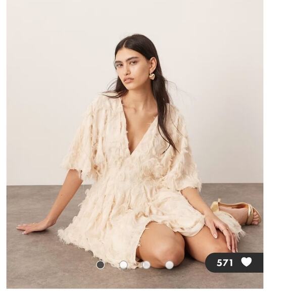 ASOS EDITION Textured Cinched Pleat Waist Mini Dress in stone Size 6 - Picture 11 of 12